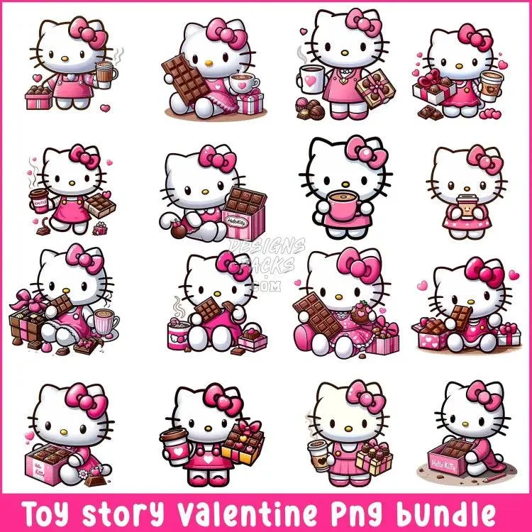 20 Hello kitty Chocolate valentine Designs Bundle PNG