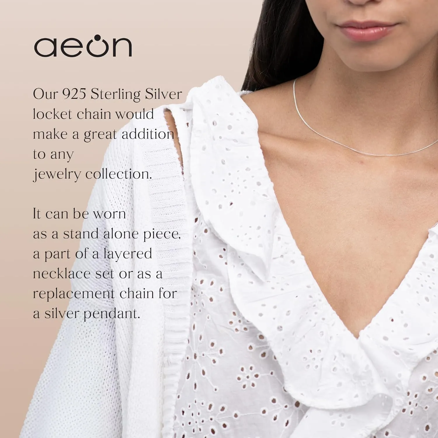 Aeon Jewelry 925 Sterling Silver Necklace - 2mm Diamond Cut Curb Chain | 16, 18, 20, 22, 24" Chain | For Layered Looks, Gifts or Pendant Replacements | Polishing Cloth & Pouch Bag Included