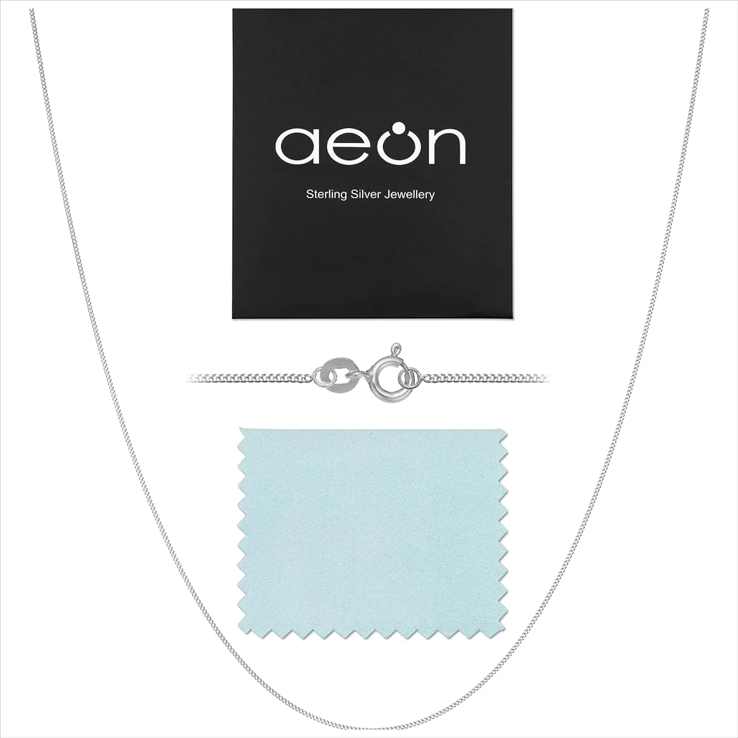 Aeon Jewelry 925 Sterling Silver Necklace - 2mm Diamond Cut Curb Chain | 16, 18, 20, 22, 24" Chain | For Layered Looks, Gifts or Pendant Replacements | Polishing Cloth & Pouch Bag Included