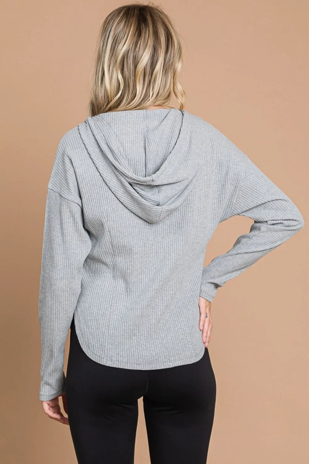 Amanda Ribbed Zip Up Drawstring Hooded Jacket