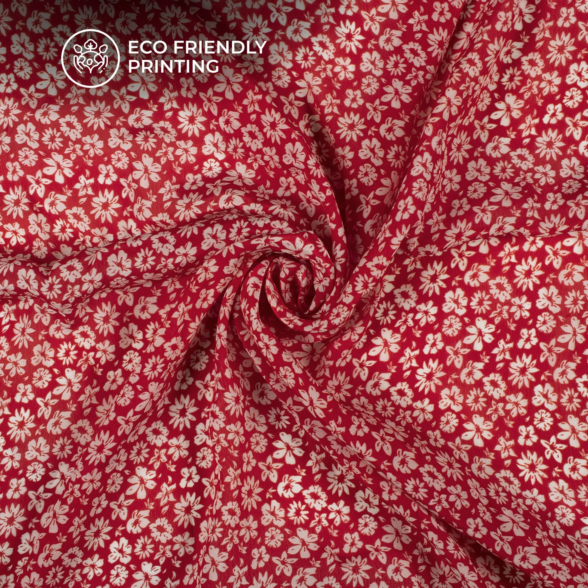 Attractive White Floral Digital Print Viscose Natural Crepe Fabric