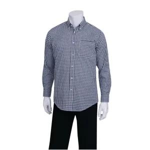 B676-XXL Chef Works Mens Dress Shirt Dark Navy Gingham 2XL