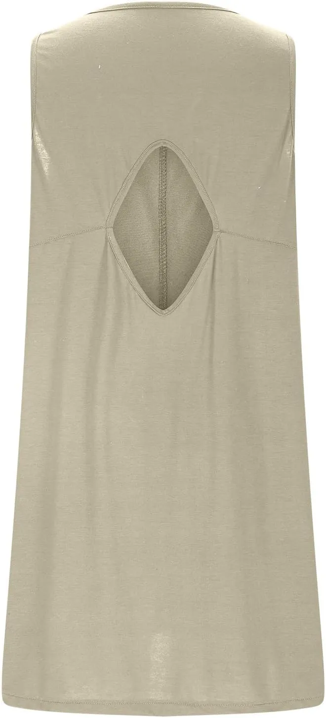 Backless Mini Dress Women 2025 Sleeveless Crewneck Solid Color Loose Summer Casual Sexy Open Back Vacation Outfits