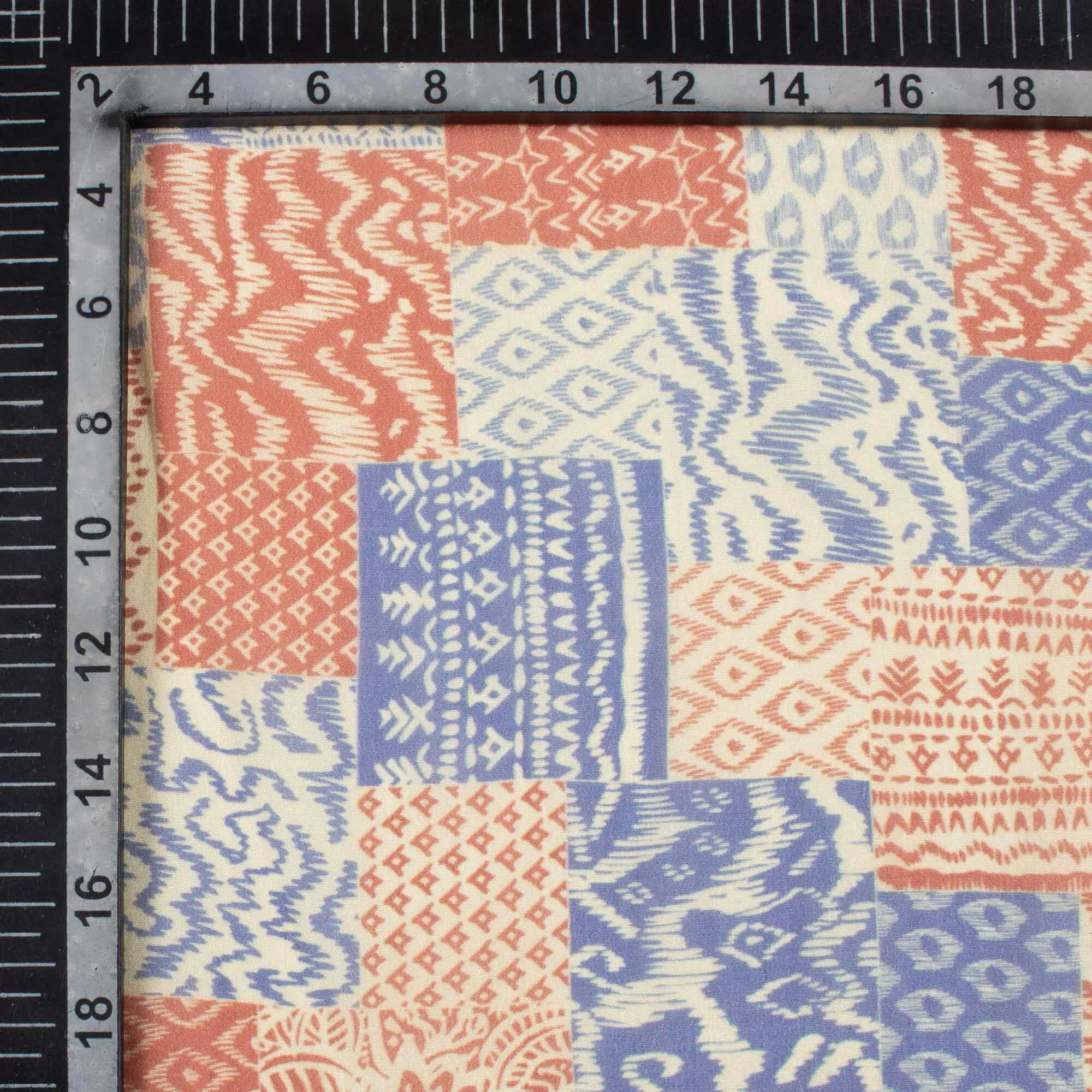 Beige And Purple Patch Pattern Digital Print Viscose Natural Crepe Fabric