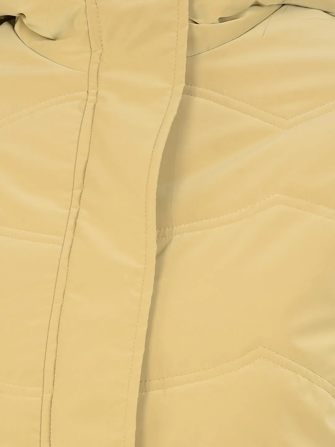 Beige Hooded Neck Puffer Jacket