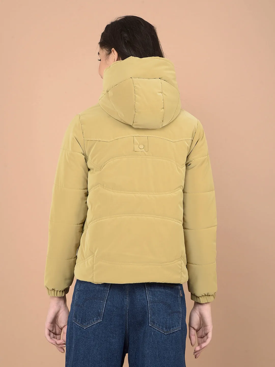 Beige Hooded Neck Puffer Jacket