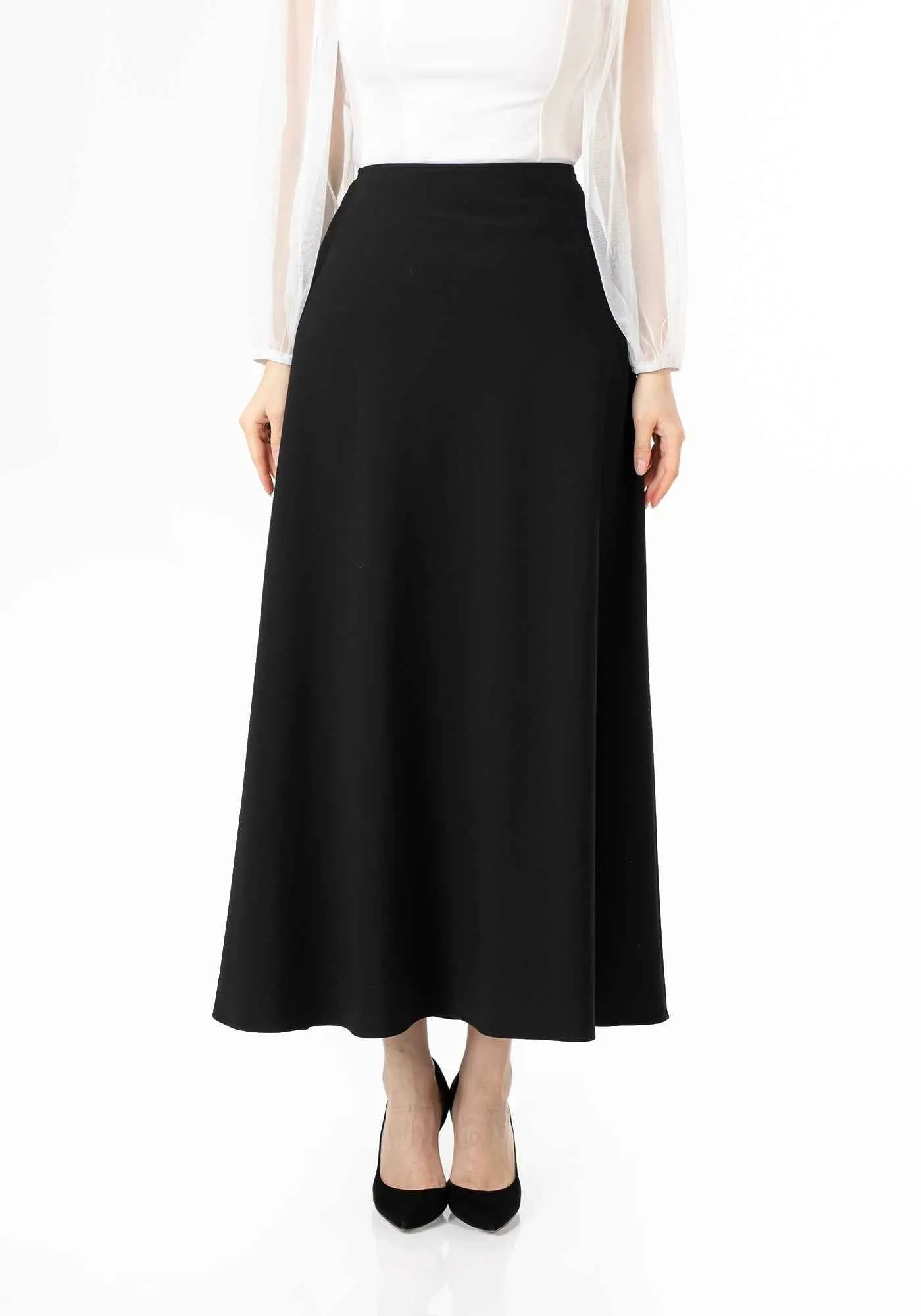 Black A-Line Style Comfy Maxi Dress Skirt - G-Line