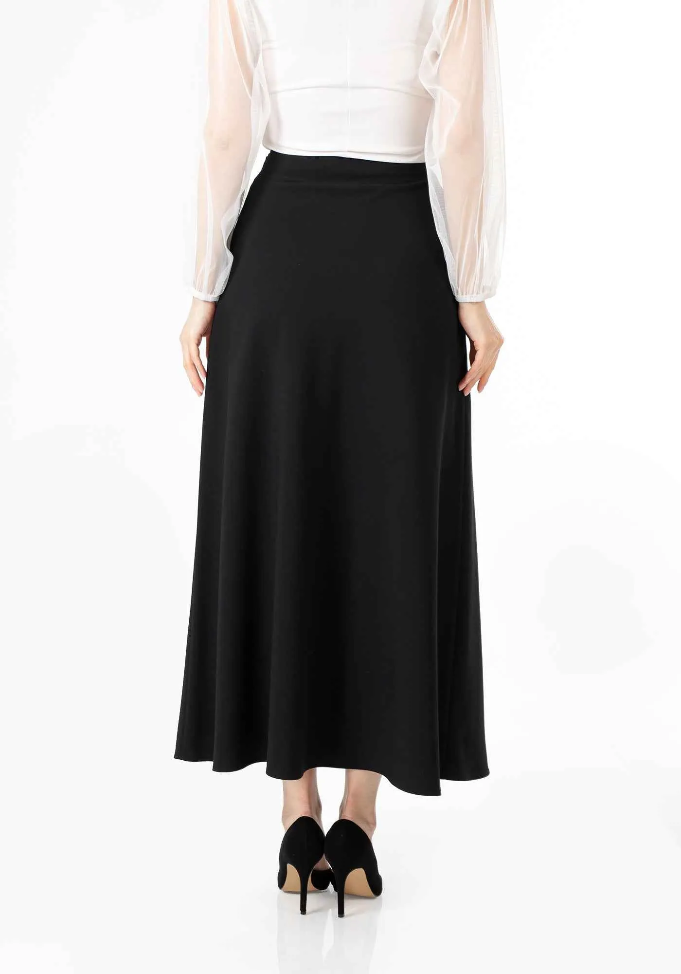 Black A-Line Style Comfy Maxi Dress Skirt - G-Line