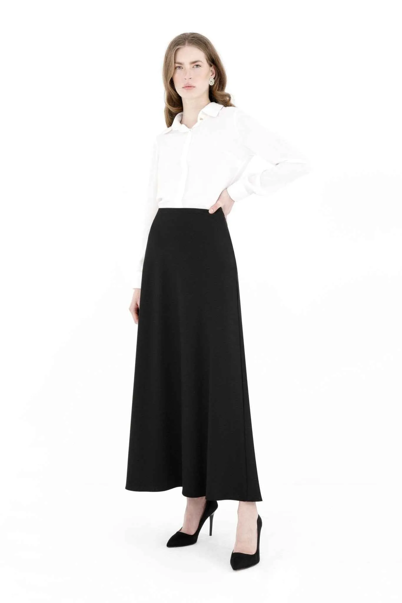 Black A-Line Style Comfy Maxi Dress Skirt - G-Line
