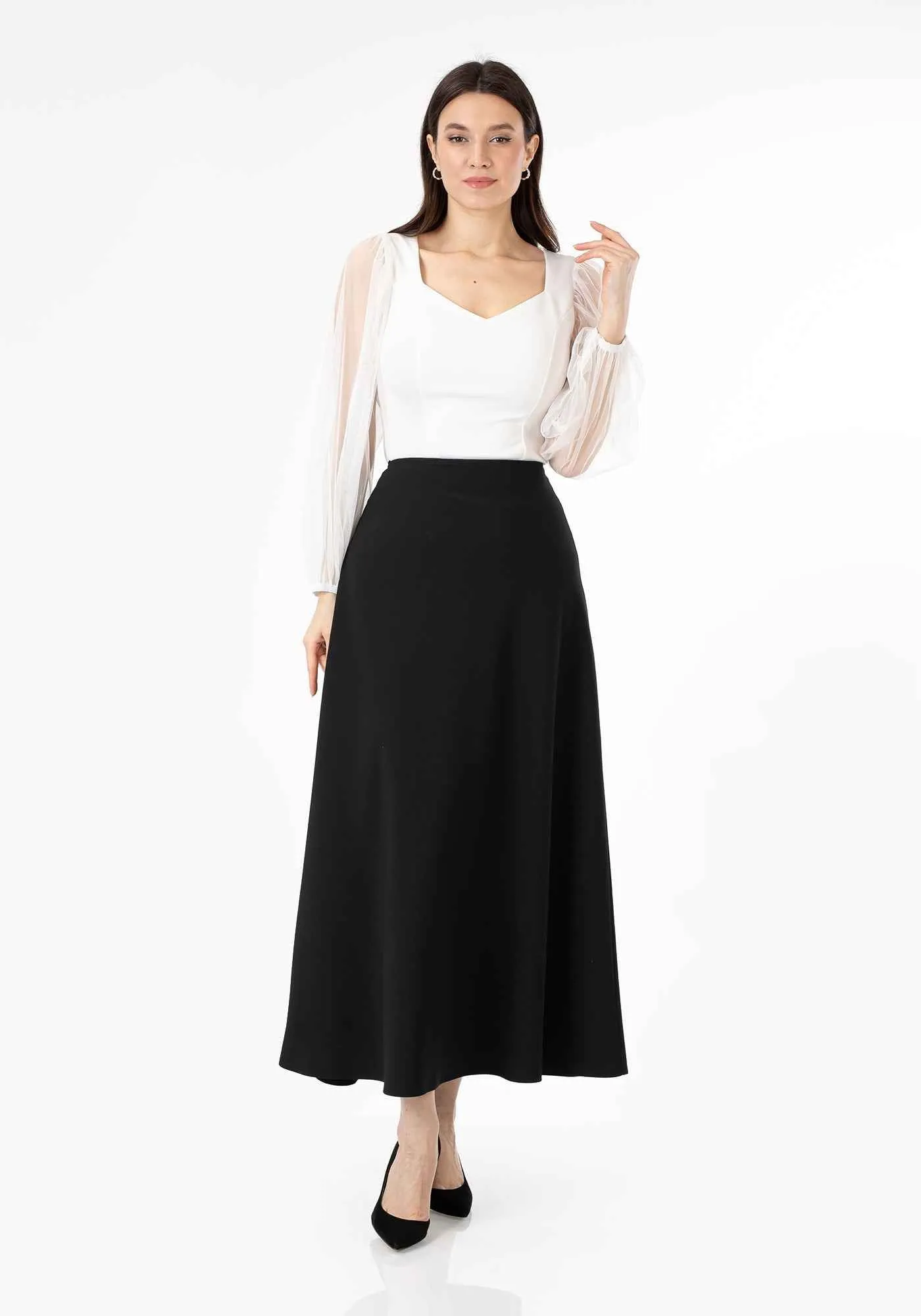 Black A-Line Style Comfy Maxi Dress Skirt - G-Line