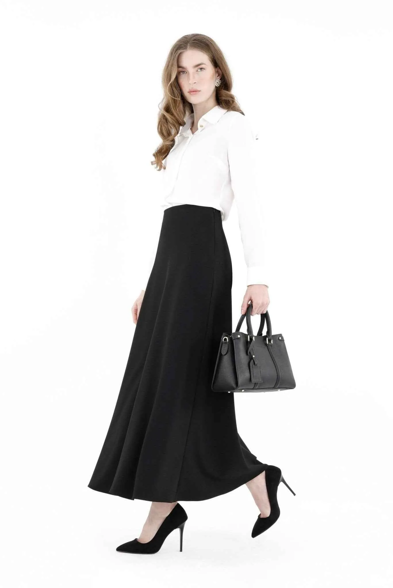 Black A-Line Style Comfy Maxi Dress Skirt - G-Line
