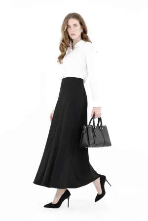 Black A-Line Style Comfy Maxi Dress Skirt - G-Line