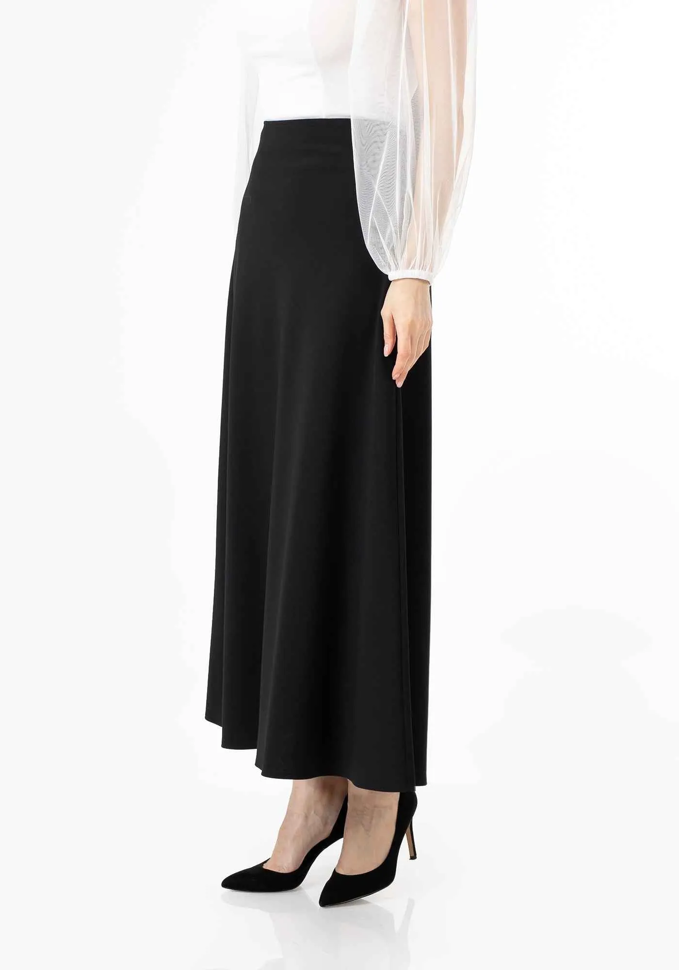 Black A-Line Style Comfy Maxi Dress Skirt - G-Line