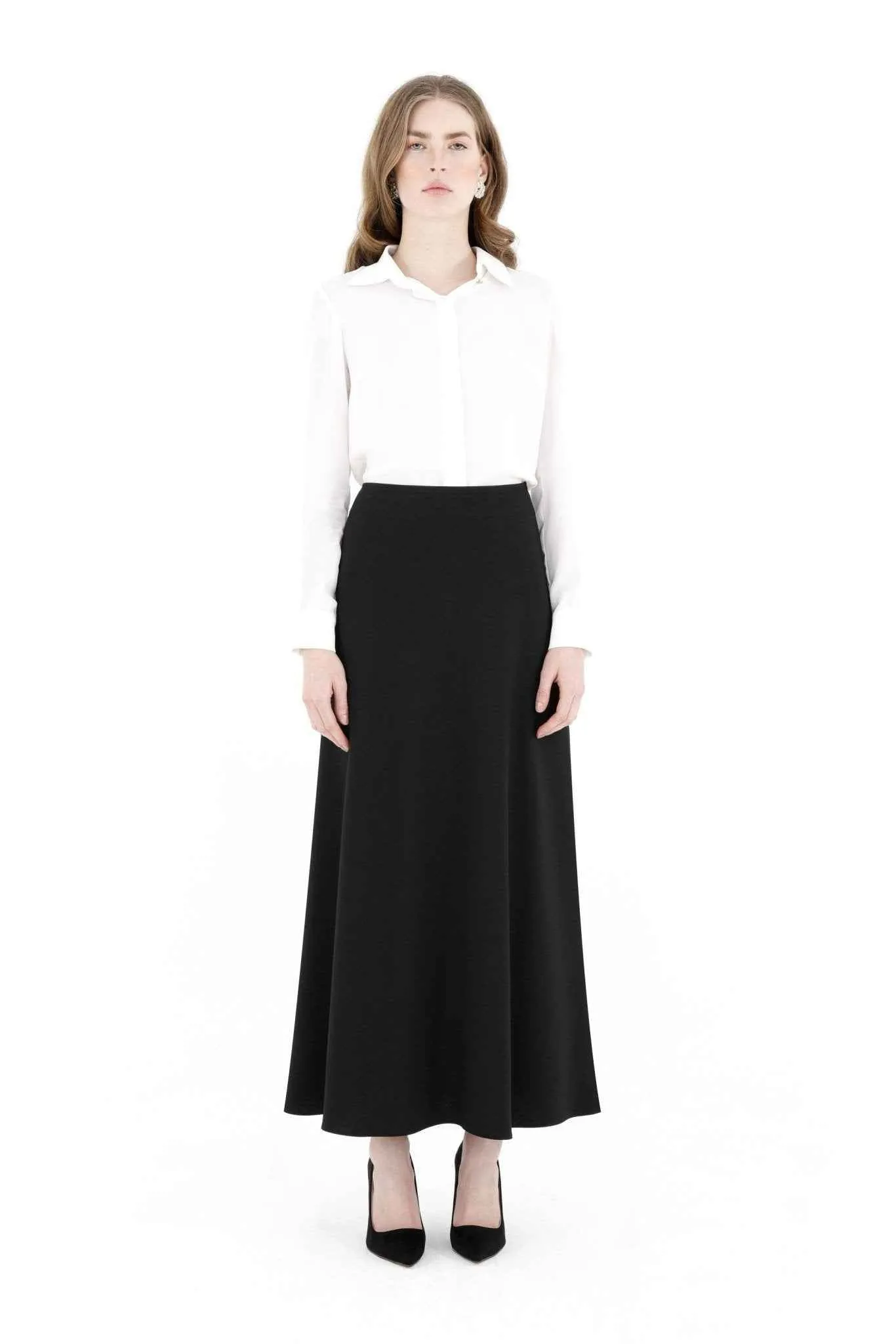 Black A-Line Style Comfy Maxi Dress Skirt - G-Line