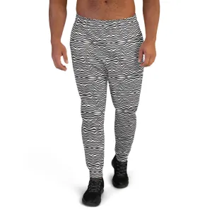 Black White Curves Men's Joggers, Wavy Modern Abstract Sweatpants For Men-Made in EU/MX
