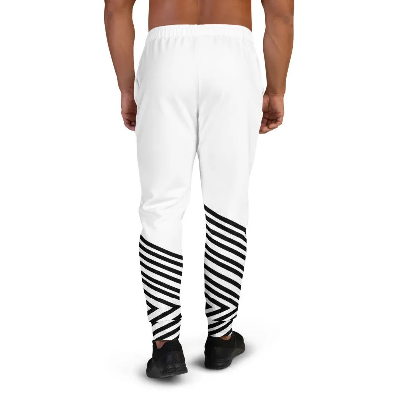 Black White Striped Men's Joggers, Diagonal Stripes Modern Minimalist Sweatpants-Made in EU