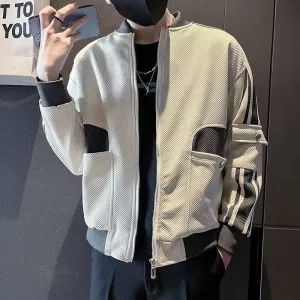 Bonsir Splicing Striped Male Baseball Coats Zip V Men's Bomber Jackets Trendy Cheap Sale Joker New in Korean Reviews Many Deals Cold