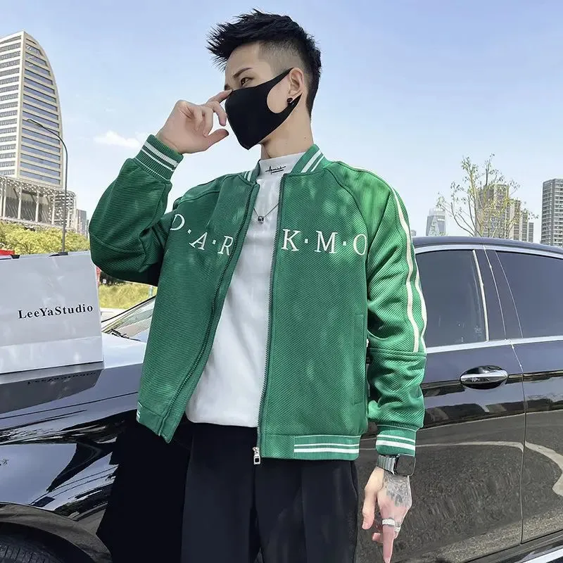 Bonsir Splicing Striped Male Baseball Coats Zip V Men's Bomber Jackets Trendy Cheap Sale Joker New in Korean Reviews Many Deals Cold