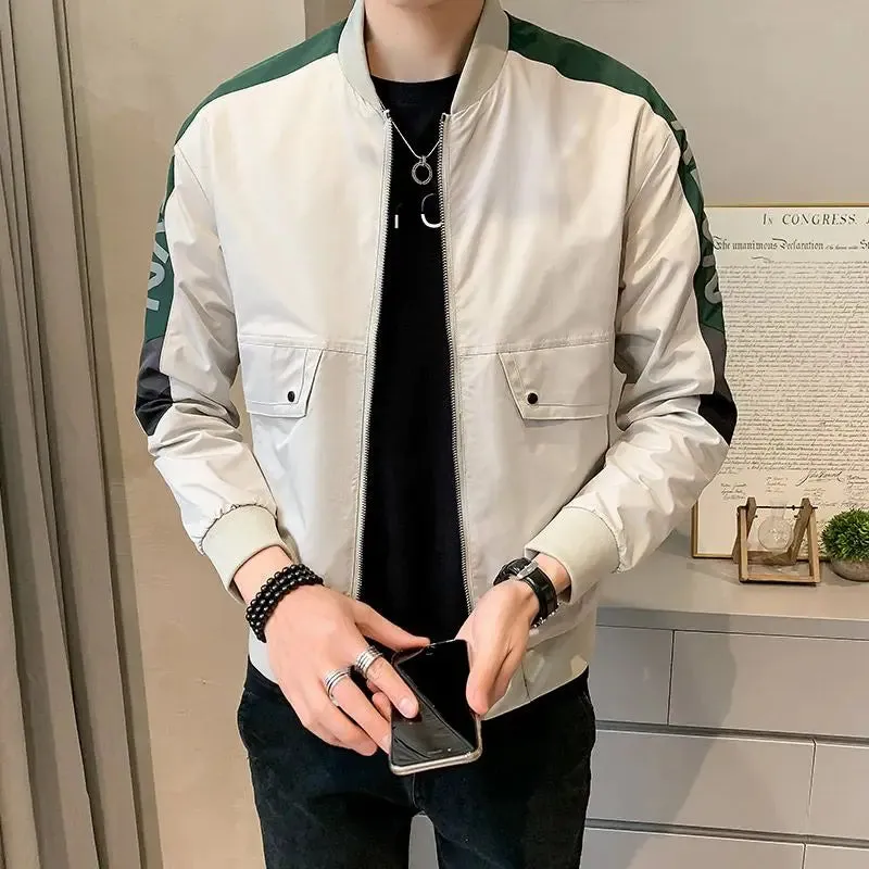 Bonsir Splicing Striped Male Baseball Coats Zip V Men's Bomber Jackets Trendy Cheap Sale Joker New in Korean Reviews Many Deals Cold