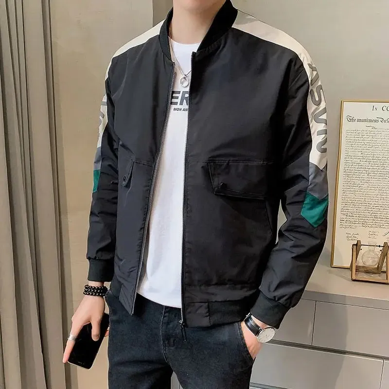 Bonsir Splicing Striped Male Baseball Coats Zip V Men's Bomber Jackets Trendy Cheap Sale Joker New in Korean Reviews Many Deals Cold