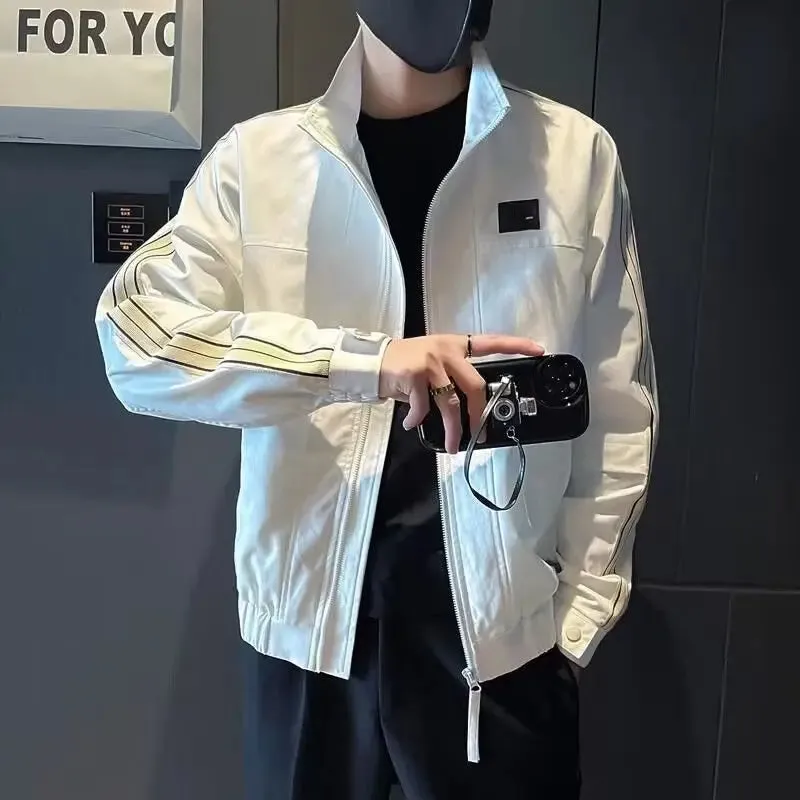 Bonsir Splicing Striped Male Baseball Coats Zip V Men's Bomber Jackets Trendy Cheap Sale Joker New in Korean Reviews Many Deals Cold