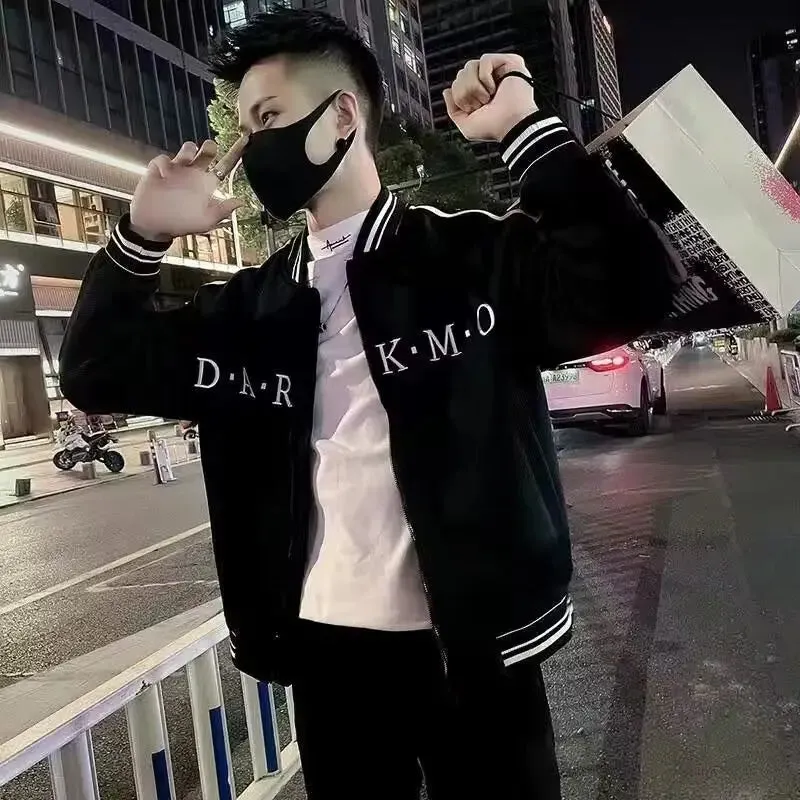 Bonsir Splicing Striped Male Baseball Coats Zip V Men's Bomber Jackets Trendy Cheap Sale Joker New in Korean Reviews Many Deals Cold