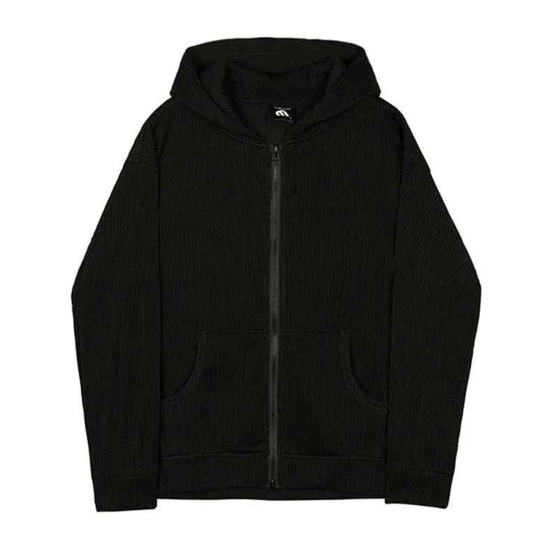 Bonsir -  Spring Men's Korean Loose Hooded Pleated Tops Trendy Handsome All-match Cardigan Sweatshirt Style Fashion Tide Clothes