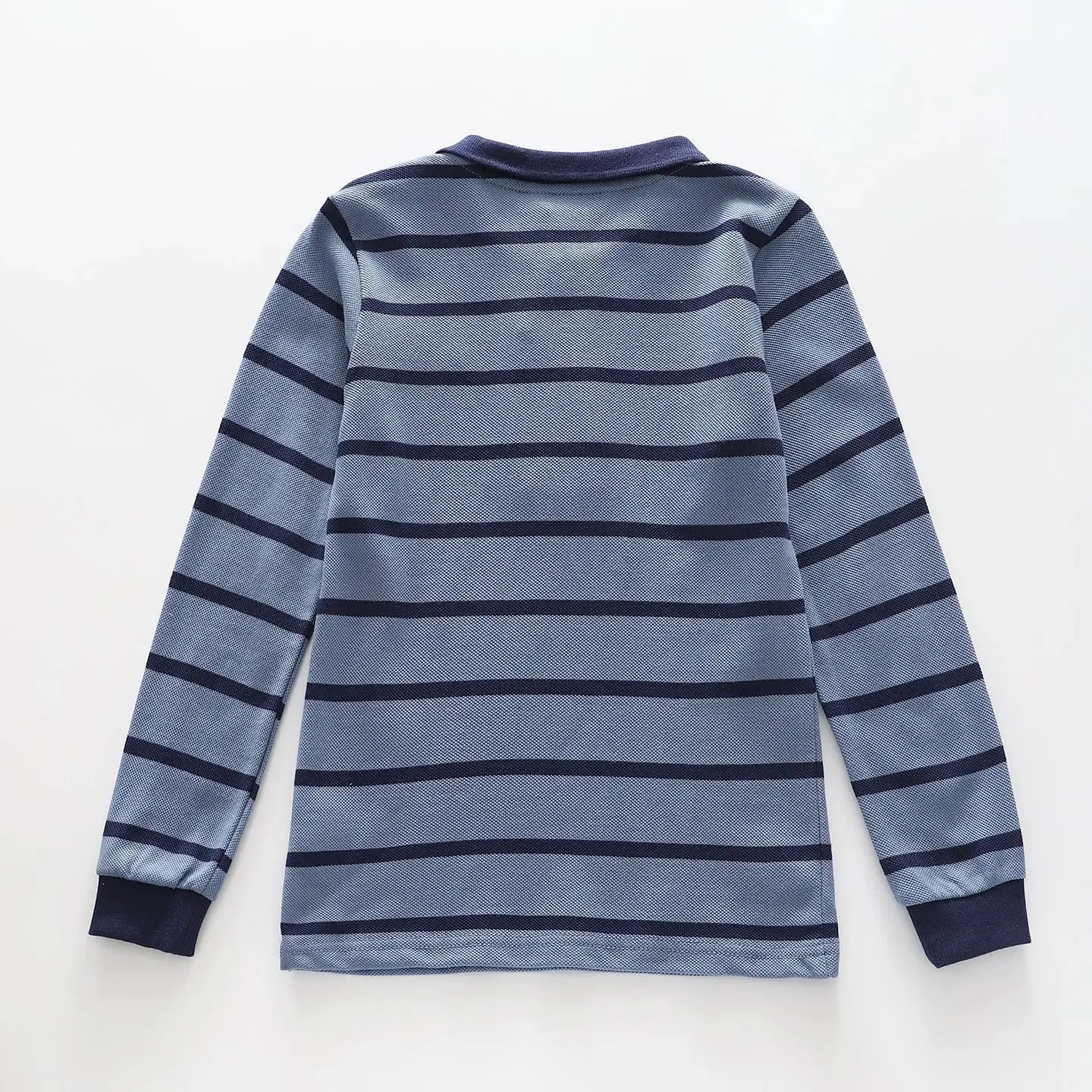 Boys' Blue Stripe Long-Sleeve Polo
