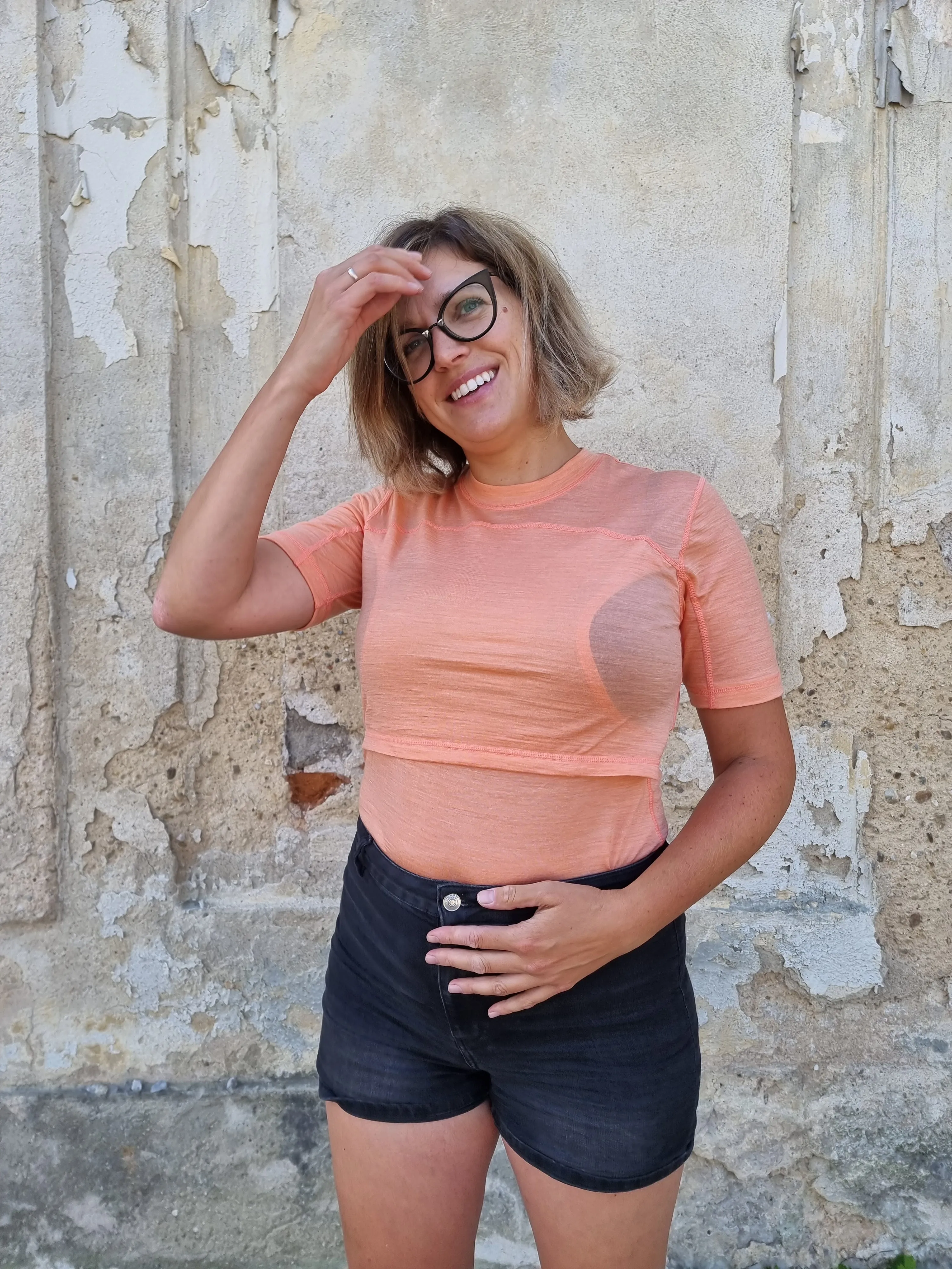 BREASTFEEDING SHORT SLEEVE - apricot