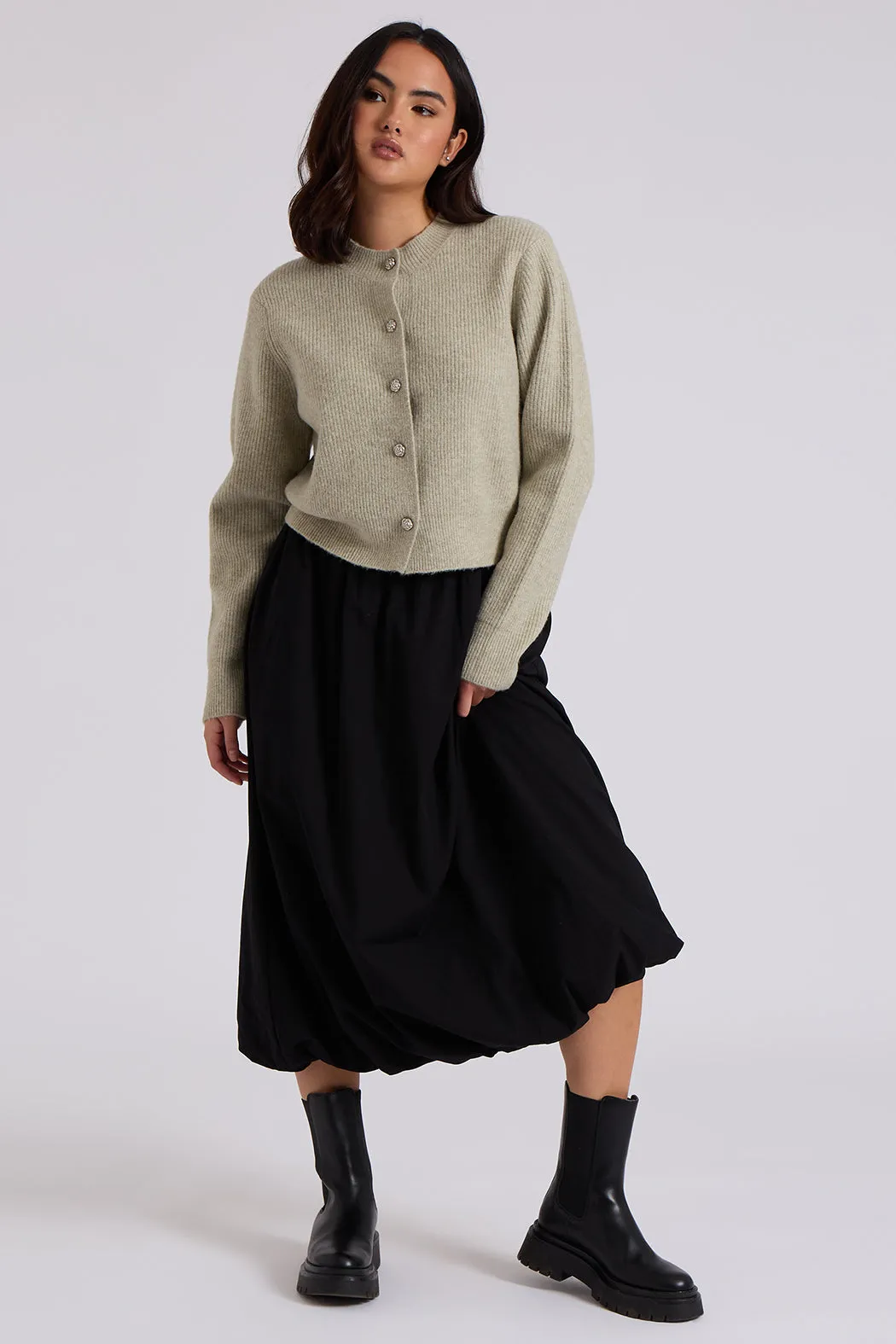 Bubble Hem Midi Skirt