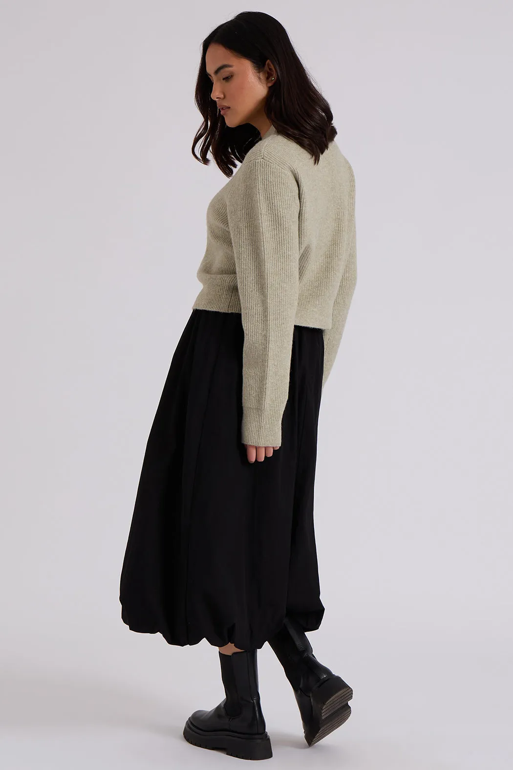 Bubble Hem Midi Skirt