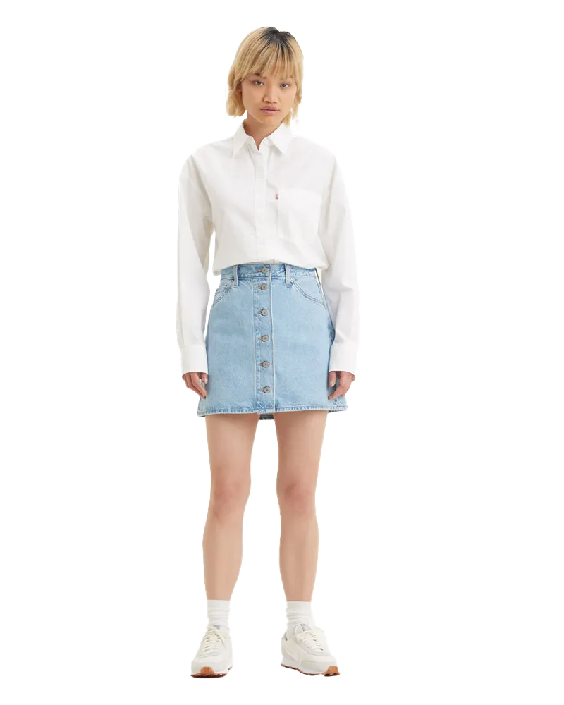 Buttonfront Skirt in Light Indigo Stonewash