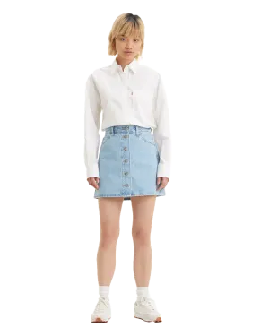 Buttonfront Skirt in Light Indigo Stonewash