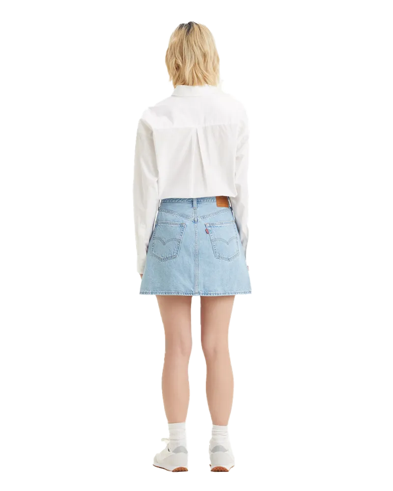 Buttonfront Skirt in Light Indigo Stonewash