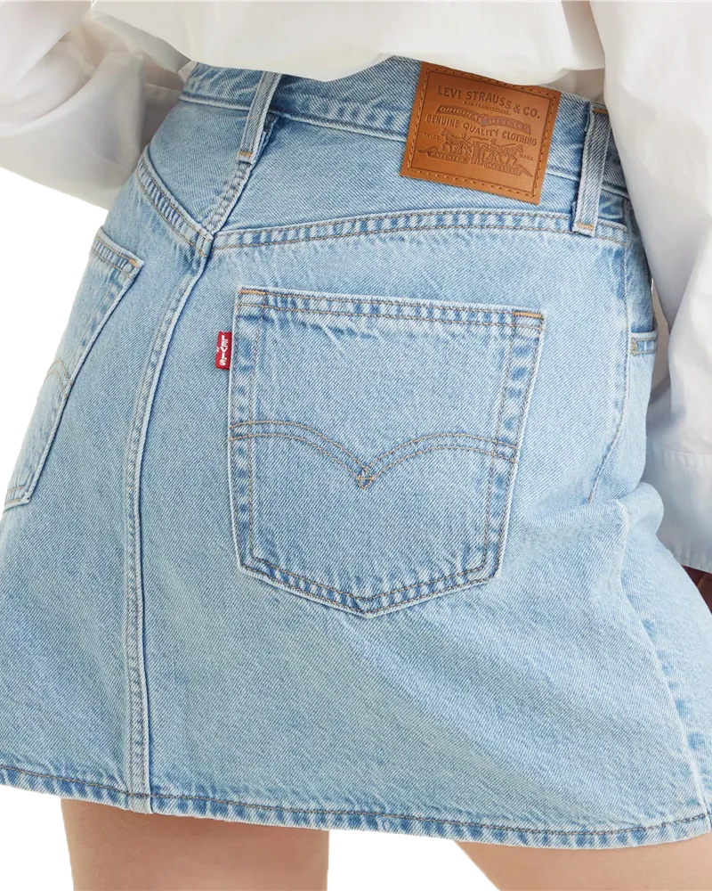 Buttonfront Skirt in Light Indigo Stonewash