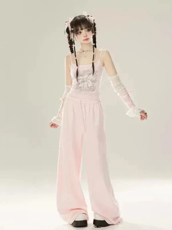 Casual Pants Hand Pink-white Painted