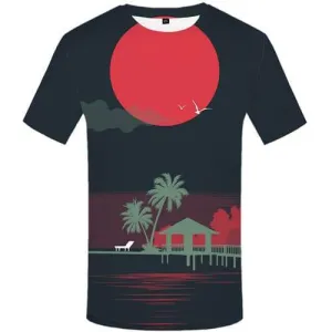 Coconut Tree T-shirt Men Harajuku T-shirts 3d Art Tshirt Printed Graffiti Tshirts Novelty Moon T-shirts Graphic Short Sleeve