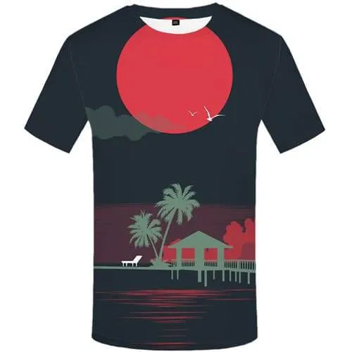 Coconut Tree T-shirt Men Harajuku T-shirts 3d Art Tshirt Printed Graffiti Tshirts Novelty Moon T-shirts Graphic Short Sleeve