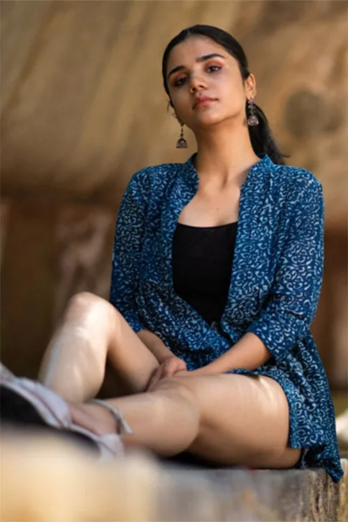 Creative Bee 'ARNO' Natural Dyed Block-Print Handwoven Gathered Jacket