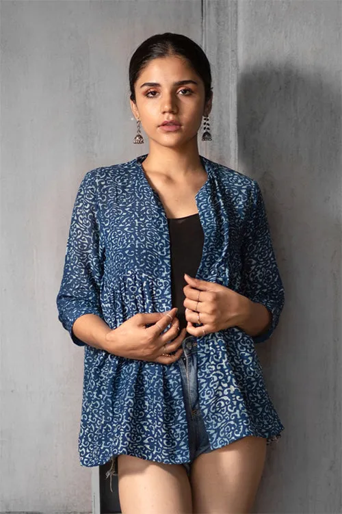 Creative Bee 'ARNO' Natural Dyed Block-Print Handwoven Gathered Jacket