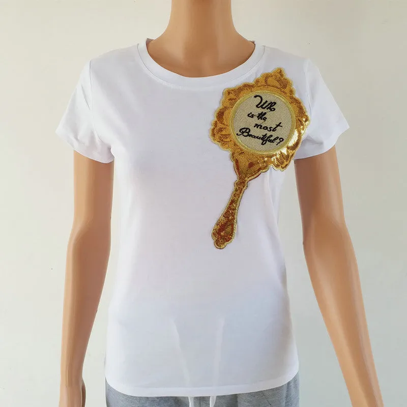 Crystal Mirror Print Short Sleeves Slim T-shirt