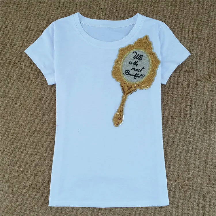 Crystal Mirror Print Short Sleeves Slim T-shirt