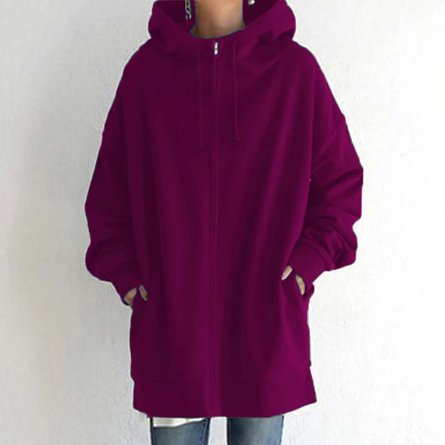 DASAYO Womens Long Oversized Hoodies Plus Size Pullover Hooded Hem Top Sweater Sweatshirts Winter Ouffits with Slit Pockets