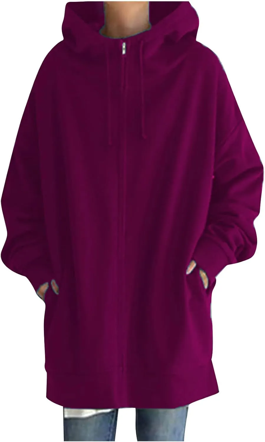 DASAYO Womens Long Oversized Hoodies Plus Size Pullover Hooded Hem Top Sweater Sweatshirts Winter Ouffits with Slit Pockets