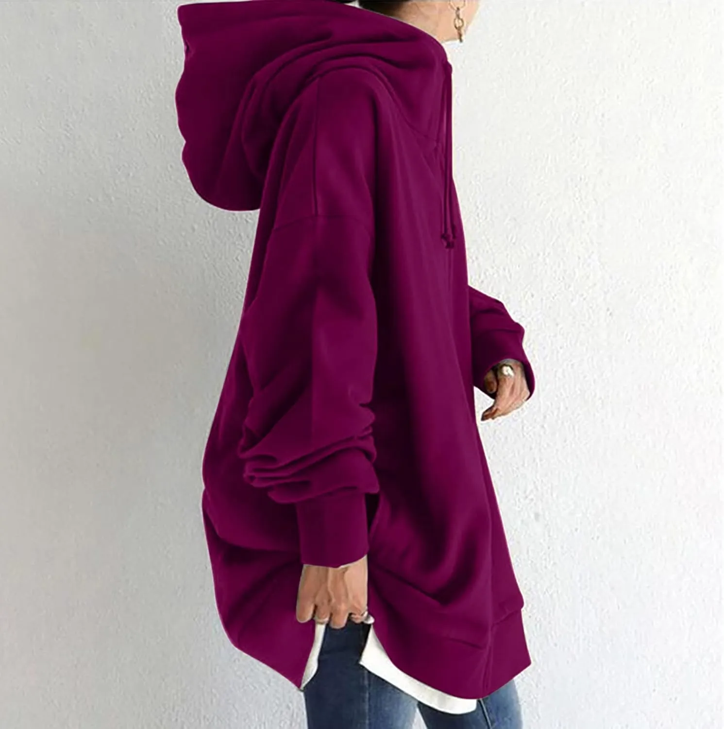 DASAYO Womens Long Oversized Hoodies Plus Size Pullover Hooded Hem Top Sweater Sweatshirts Winter Ouffits with Slit Pockets