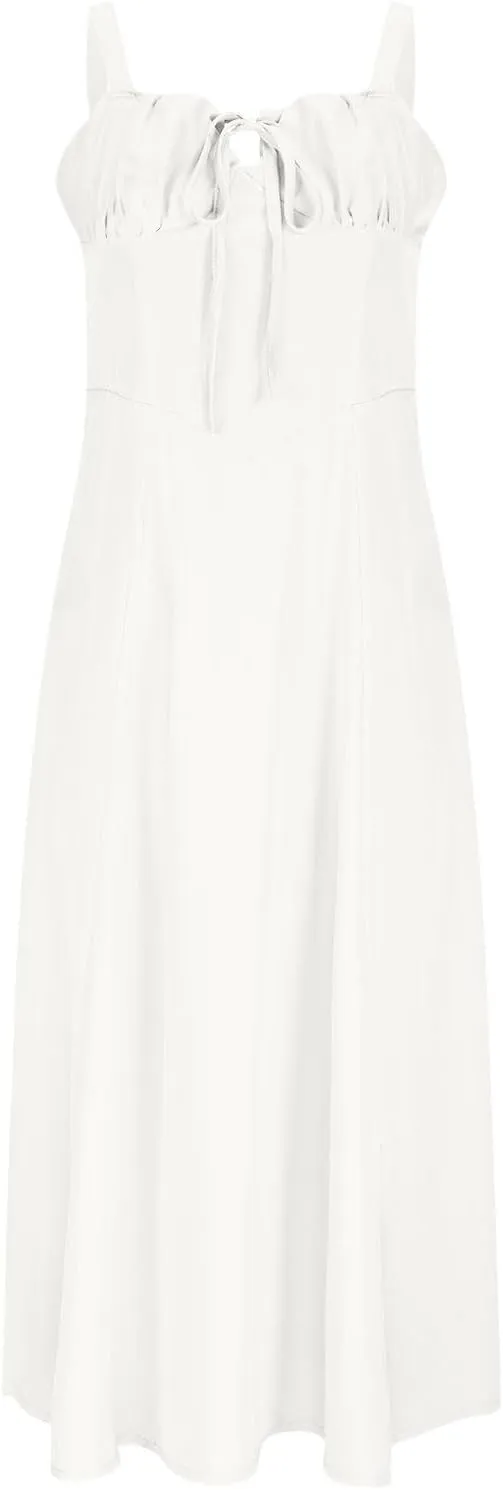 DDAPJ pyju Corset Dress for Women Summer Boho Flowy Lace Up Midi Dresses Wedding Guest Dresses A Line Beach Casual Sundress