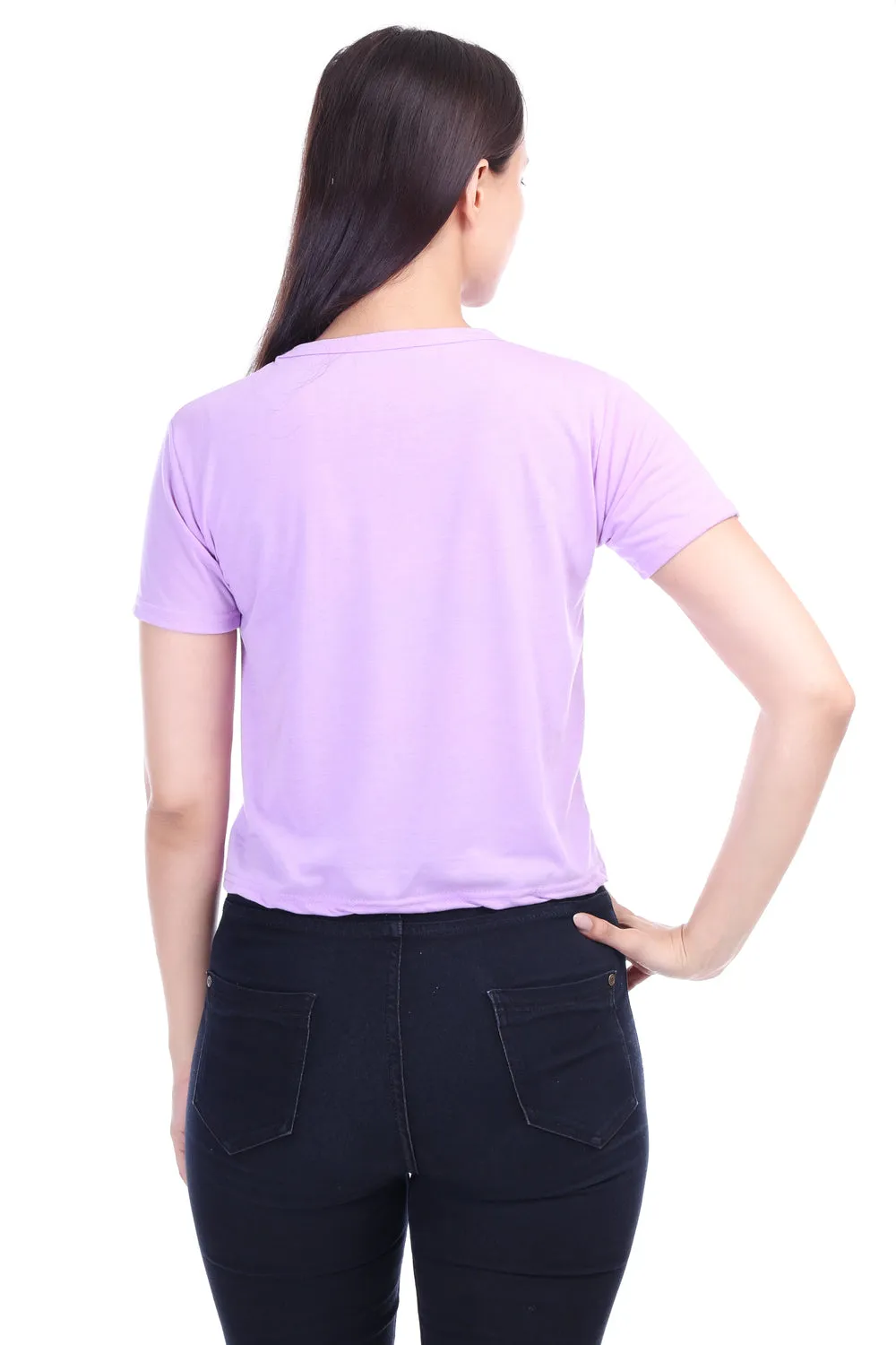 DK FASHION Women's  Women Solid Round Neck Pure Cotton Anime Lavender Print T-Shirt