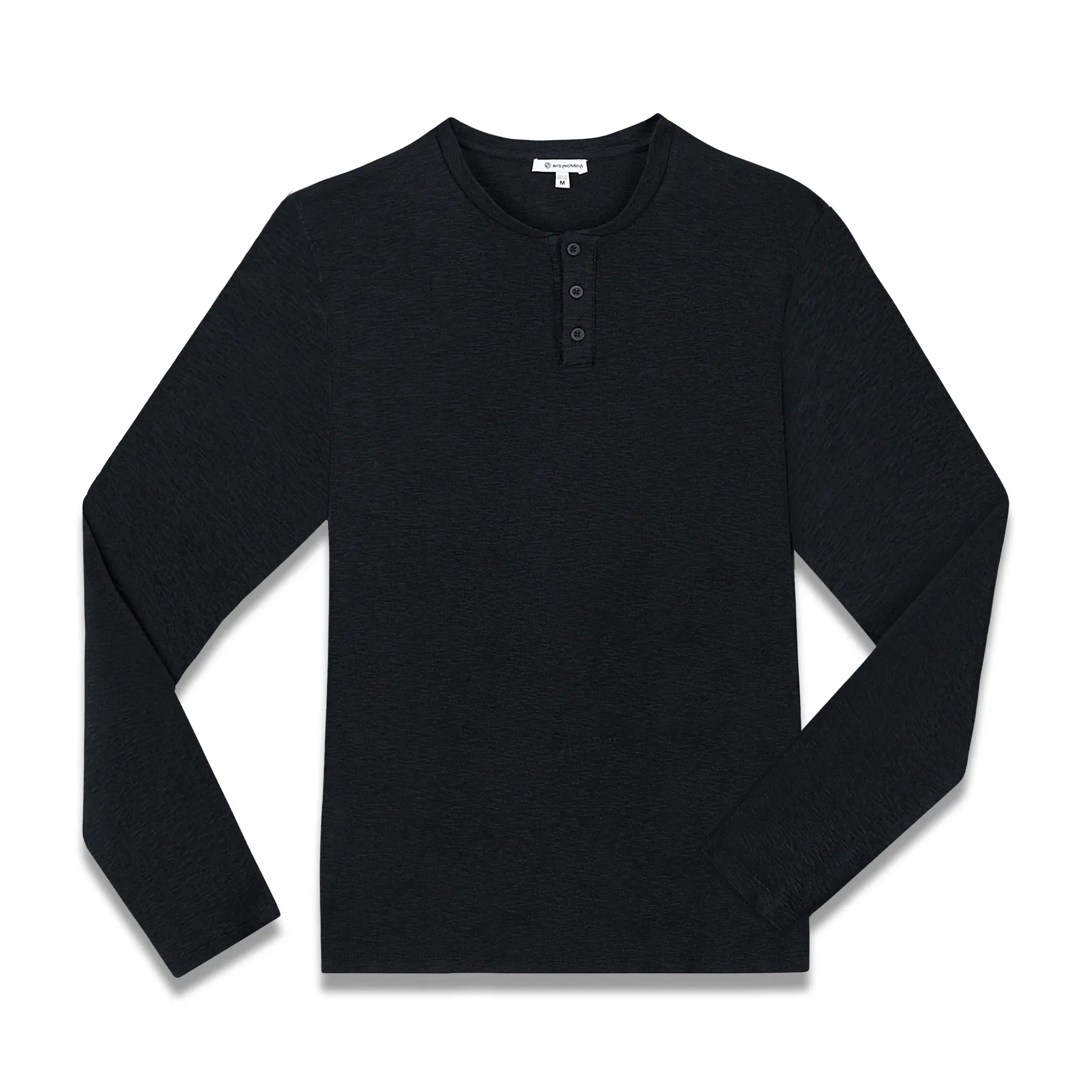 Easy Mondays Black Slub Henley Long Sleeve T-Shirt
