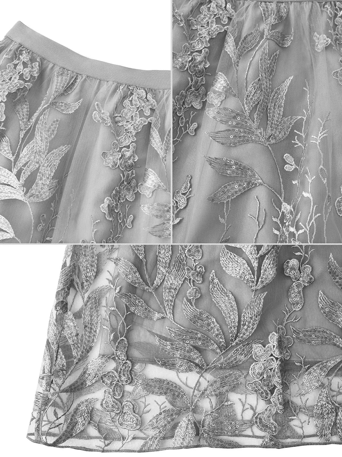 Embroidered Floral  A-Line Tulle Skirt