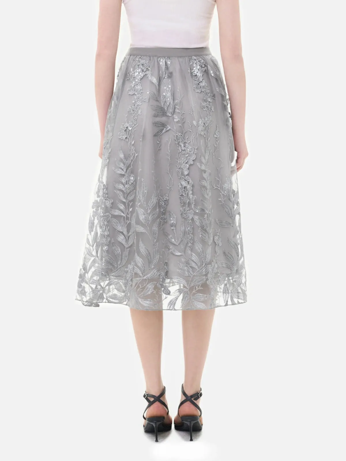 Embroidered Floral  A-Line Tulle Skirt